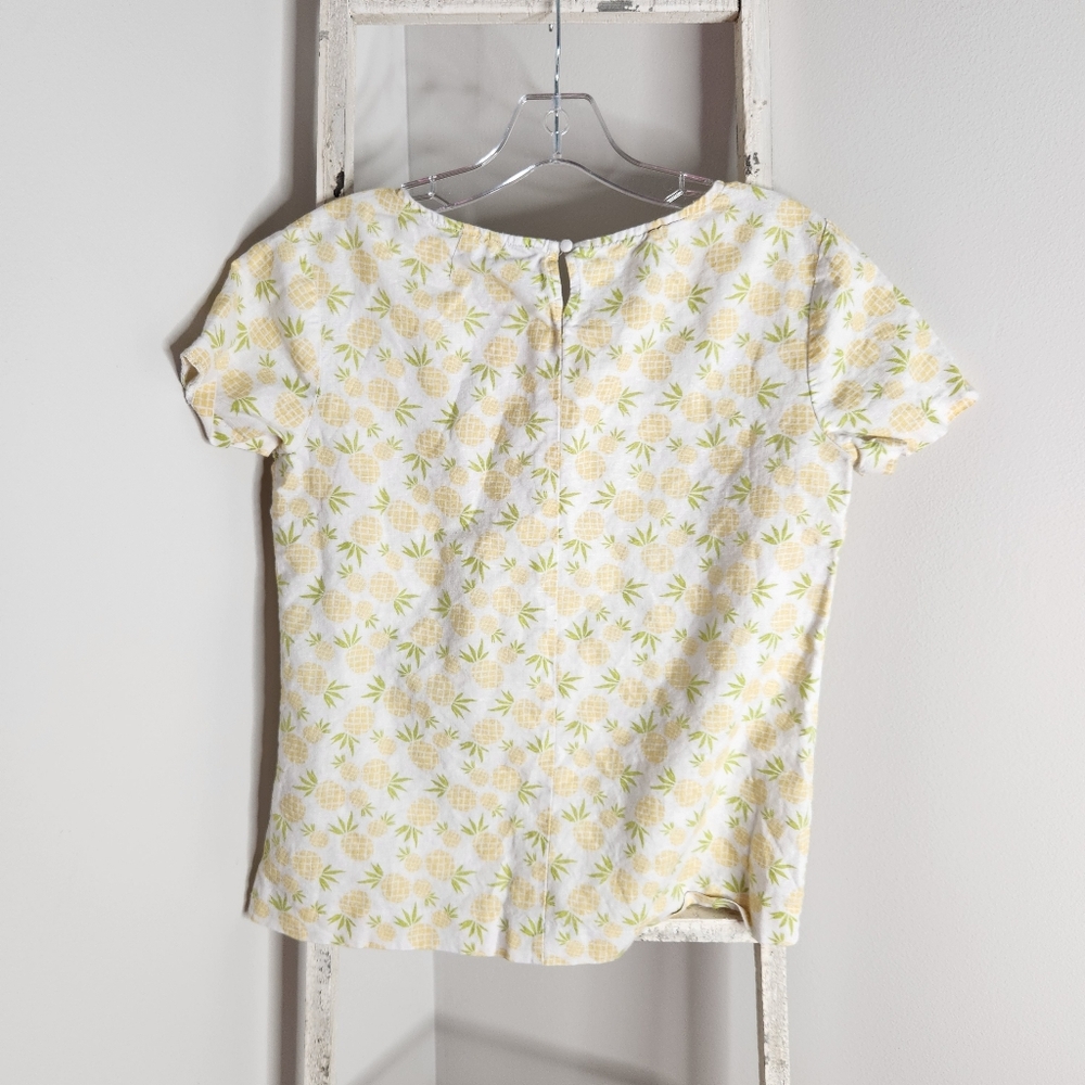 J.Crew womens XS linen cotton blend short sleeve pinapple print keyhole top - Picture 5 of 5
